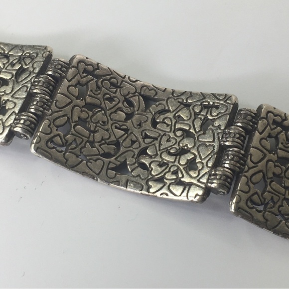 Brighton Vintage "Berkeley" Scroll Link Bracelet Silver Plate Retired Hearts - Picture 2 of 13